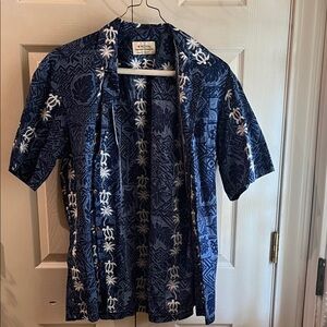 Blue Hawaiian Shirt with White Palm Trees